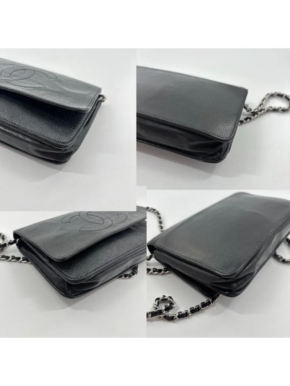Chanel Super Caviar Leather Chain Wallet Black CC Logo Shoulder